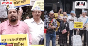 Aam Aadmi Party (AAP) staged a protest outside Dadar station