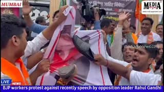 BJP workers protest Rahul Gandhi's Parliament speech in Dadar