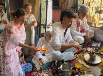 Soha Shares Glimpse of Puja with Kunal, Inaaya on Herath Poshte: ‘Love, Peace and Prayer’