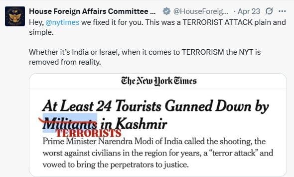 'This Was a Terror Attack, Plain And Simple', US House Committee Slams NYT's Pahalgam Report