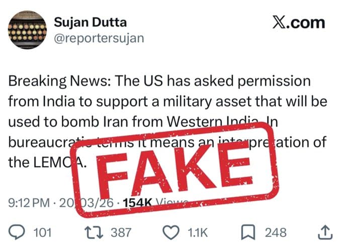 Govt Rejects ‘Baseless’ Claims of US Seeking to Launch Iran Strikes from India