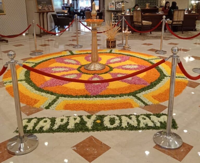 Onam Festival: Lobby at The Leela Mumbai Decorated with Flower Rangoli for the Festival