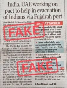 MEA Issues Fake News Alert, Debunks Viral Claim on Evacuation Through Fujairah Port