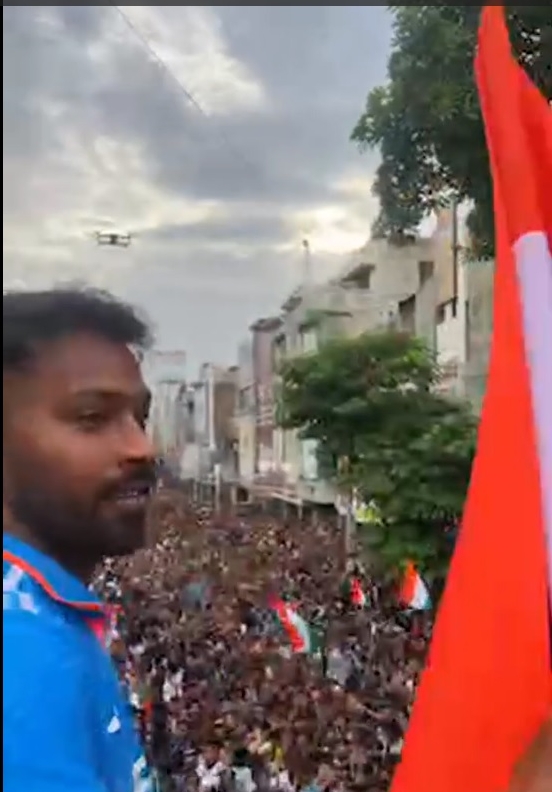 Cricketer Hardik Pandya's Victory parade in Vadodara, Gujarat