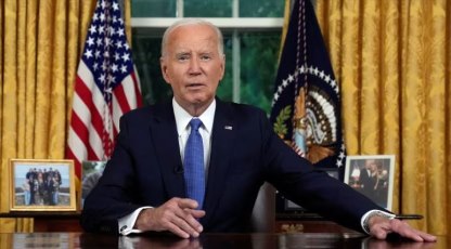 Joe Biden, President of United States addressing public from Oval Office