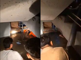 water flooding basement of a coaching centre in Delhi