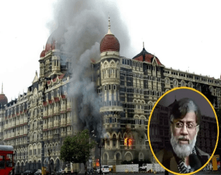 Taj Mahal Hotel in Mumbai during 26/11 Mumbai Terrorist attacks. Inset: 26/11 Mumbai Attacks Accused Tahawwur Rana