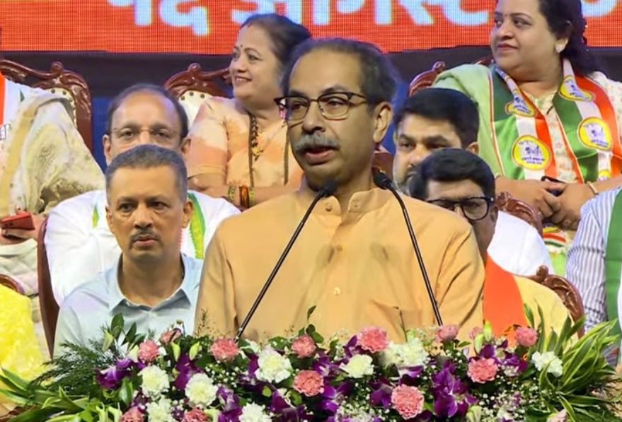 Shiv Sena UBT Chief addressing a gathering in Mumbai