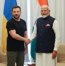 Ukrainian President Volodymyr Zelensky meets India's Prime Minister Narendra Modi