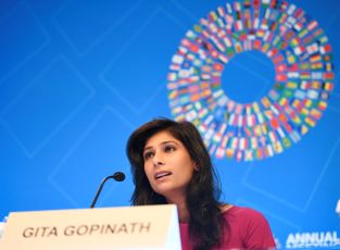 International Monetary Fund (IMF) chief economist Gita Gopinath speaks during a press conference in Washington D.C., the United States, on Oct. 15, 2019.