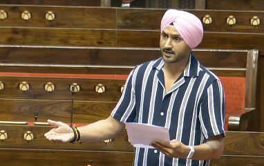 Ex-Cricketer and Rajya Sabha MP Harbhajan Singh addressing in Parliament