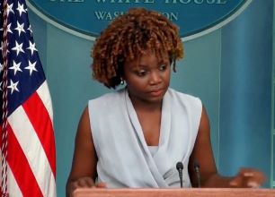 the White House Press Secretary, Karine Jean Pierre, speaking in a media briefing on Monday