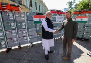 Narendra Modi presenting BHISHM mobile to Zelensky in Poland