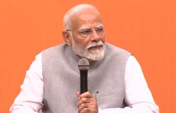 New Delhi: Prime Minister Narendra Modi at party workers meeting at BJP headquarters