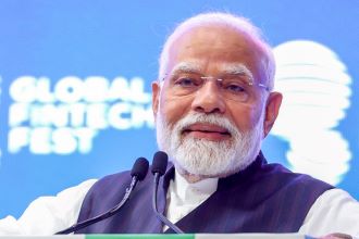 Mumbai: Prime Minister Narendra Modi attends the Global FinTech Fest Caption : Mumbai: Prime Minister Narendra Modi addresses the Global FinTech Fest in Mumbai on Friday August 30, 2024. (Photo: IANS)