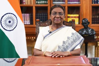 President Droupadi Murmu at her office in Rashtryapati Bhawan, Delhi