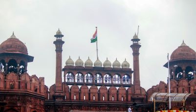 Red Fort in Delhi. National Flag flying high on India's 78th Independence Day