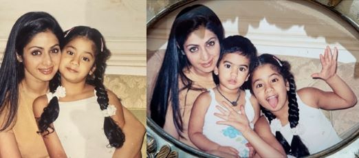 Janhavi and khushi kapoor's childhood photos, sitting on their mom late actress Sridevi's lap