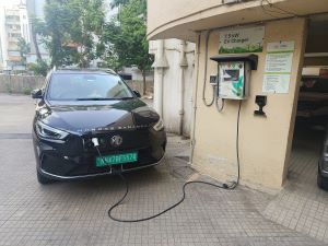 A car charging at EV charging station