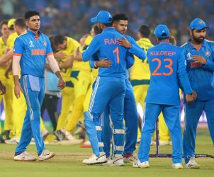 Ahmedabad: Indian players react after Australia wins the ICC Men's Cricket World Cup final match against India at the Narendra Modi Stadium, in Ahmedabad on Sunday, November 19, 2023. (Photo: IANS/Biplab Banerjee)