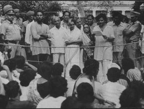 Young Sitaram Yechury reading from paper in the presence of then Pm of India Indira Gandhi at the JNU in Delhi