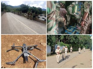 Drone attack by militants in manipur. Security forces manning the area