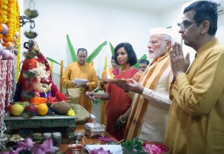 PM Modi at CJI Chandrachud house for Ganesh Puja on Wednesday in Delhi