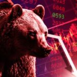 Bear at stock exchange. Sensex