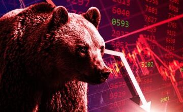 Bear at stock exchange. Sensex