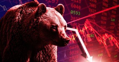 Bear at stock exchange. Sensex