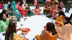 Women Celebrating Karva Chauth. Festivities