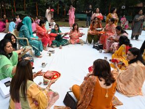 Women Celebrating Karva Chauth. Festivities