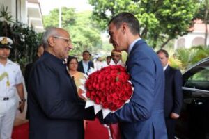 maharashtra Governor CP Radhakrishnan receives Spanish Pm at raj Bhawan in Mumbai